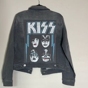 Custom vintage Torrid jacket with Graphic Kiss design.